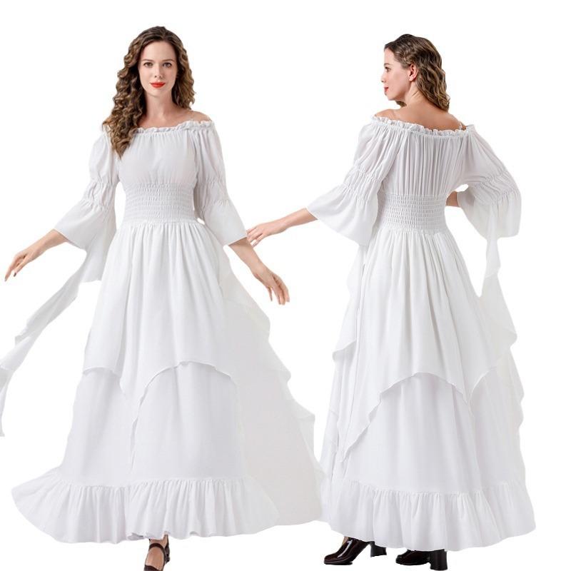 Halloween new medieval retro girdle gorgeous horn sleeve multi-color dress costume