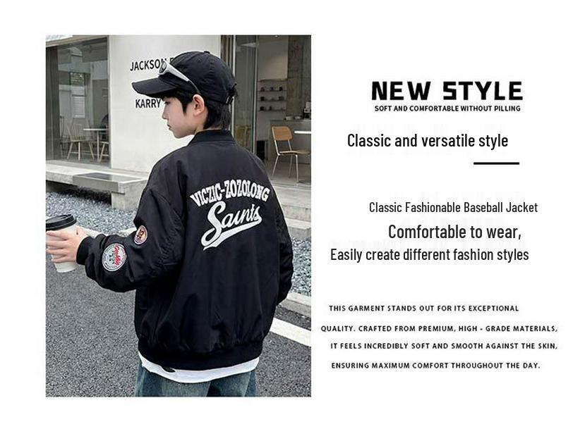 Spring & Autumn Korean Kids' Set: Trendy Boys' Street Style Jacket & Baseball Uniform for Middle and Big Children.