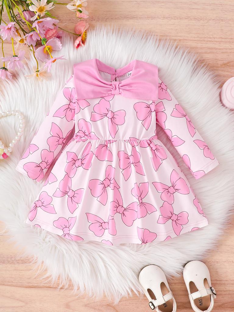 Girls Long Sleeve Ruffle Dress Basic Crewneck Everyday Dress Soft Print Dress For Kids