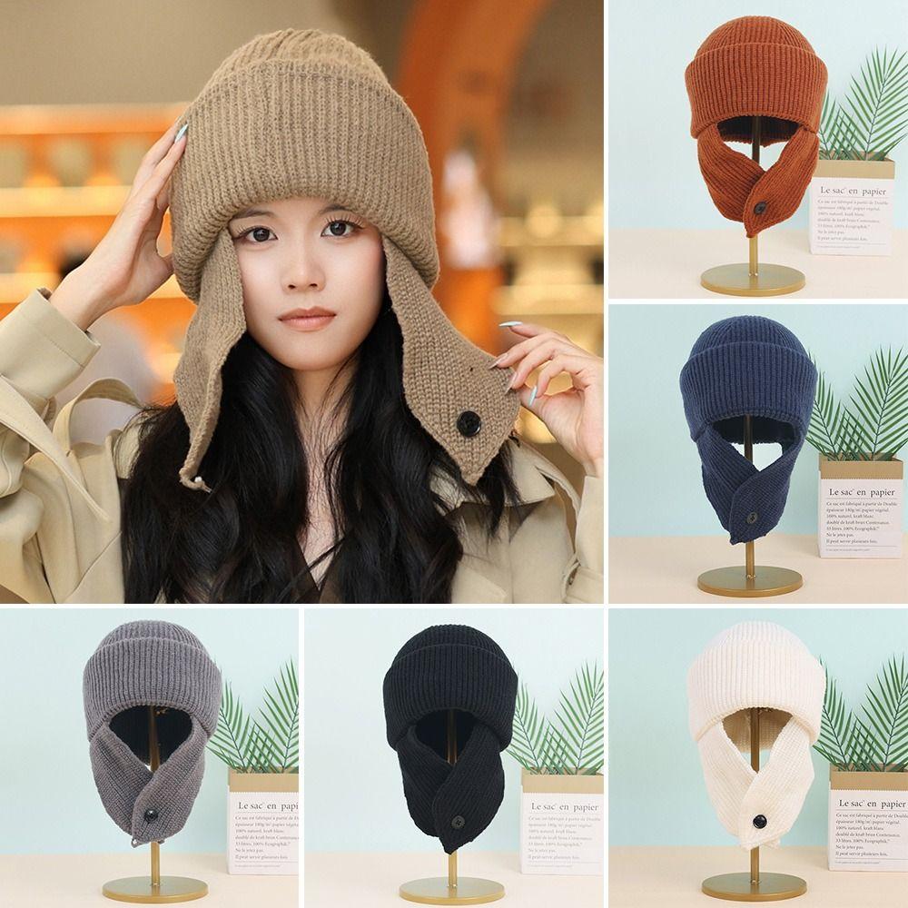 Knitted Winter Hat Warm Ear Protection Cap Fashion Earflap Bonnet  Women