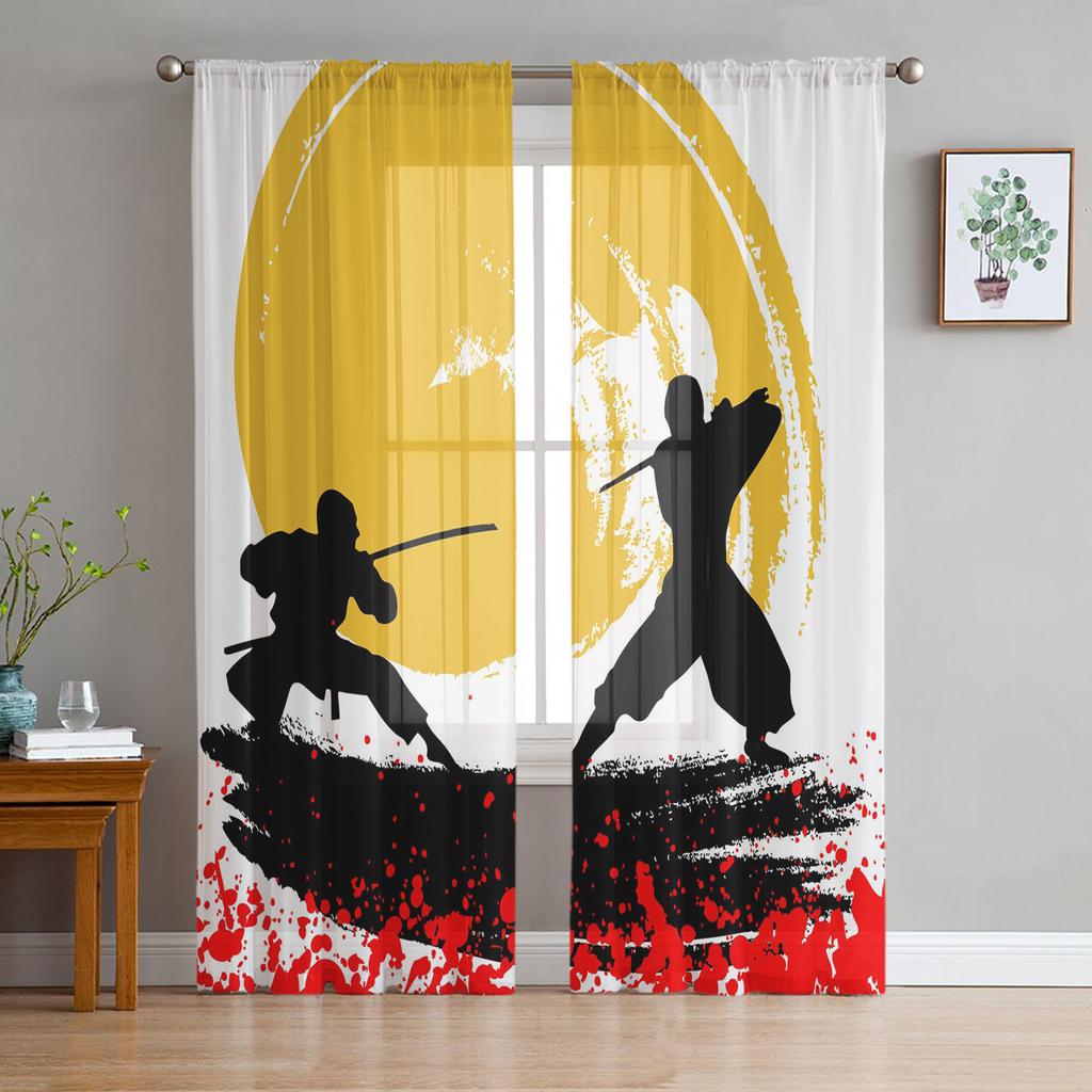 Japanese Anime Character Bushido Translucent Drapes ideal for Living Room Kitchen Tulle Windows Voile Yarn Curtains ideal for Bedroom Space Decor