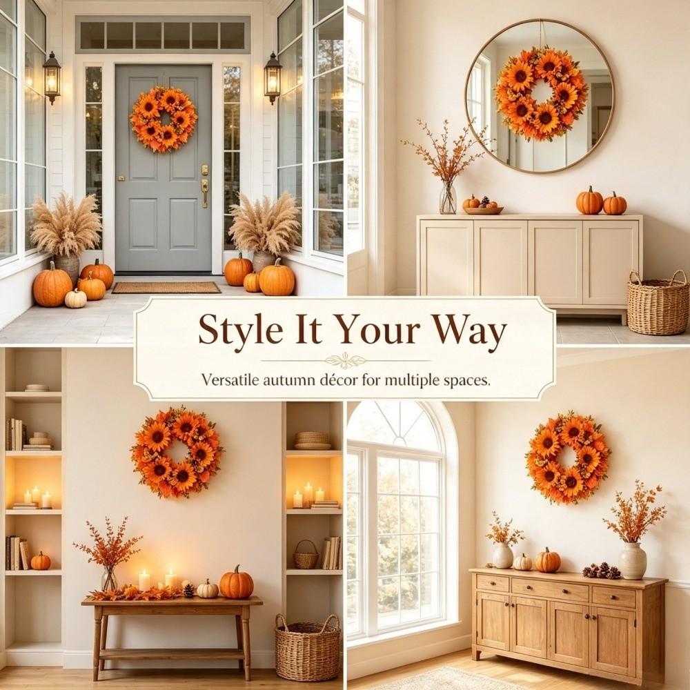 Rustic Style Pumpkin Maple Leaf Wreath Thanksgiving Artificial Sunflower Wreath Thanksgiving Party