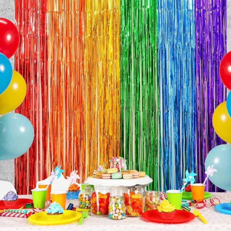 6Pcs Rainbow Photo Backdrop Hanging Streamers For Festival Event And Celebration Foils Fringes Tinsel Curtains