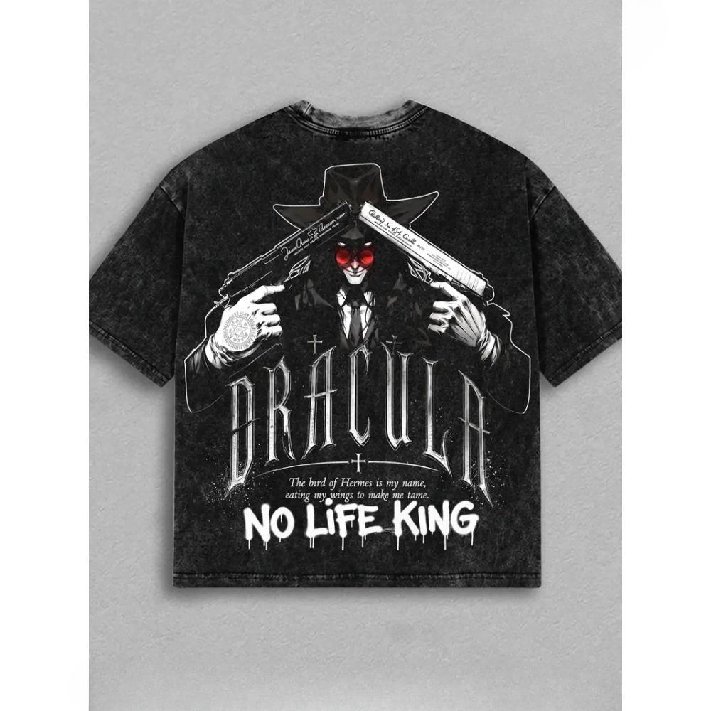 Alucard Hellsing Clothing Men Short Sleeve Anime T-shirts Vintage Washed T Shirt Casual Cotton Tee Casual Loose Streetwear