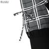 ZANZEA Women Muslim Casual Round Neck Long Sleeve Plaid Print Patchwork Loose Long Dress