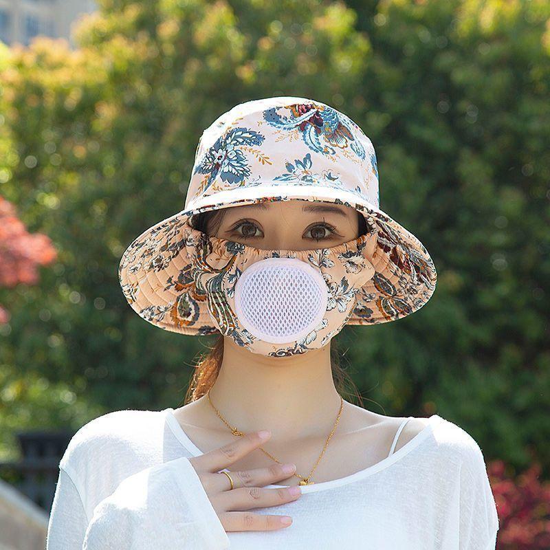 Tee pflücken und auf dem Feld arbeiten, Sonnenhut mit Belüftungsloch, integrierte Gesichtsbedeckung durch Maske, Sonnenschutz UV-Sonnenhut