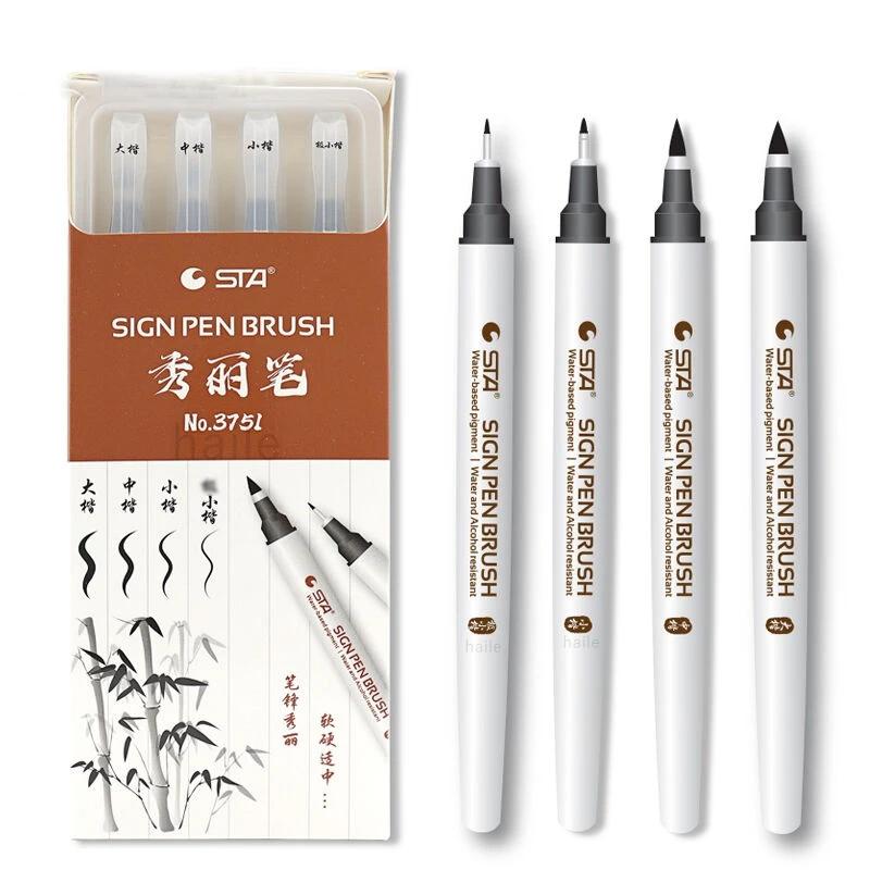 4 Größen STA Wasserdichter Kalligraphie-Stift Weiche Pinselstifte für Lettering Schreiben Zeichnen Skizzieren Künstlerbedarf Japanischer Schreibwarenhändler