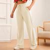 Calças Largas Femininas Cintura Alta Elástica Cordão Ajustável Cor Sólida Calças de Moletom Longas com Bolsos Calças Casuais para Relaxar Uso Diário