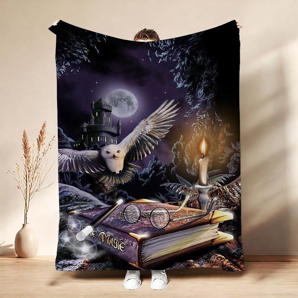 Wizard'S Magical Night Pattern Theme Flannel Blanket Suitable For All Seasons For Living Room Bedroom Gaming Room Lightweight Home Decor