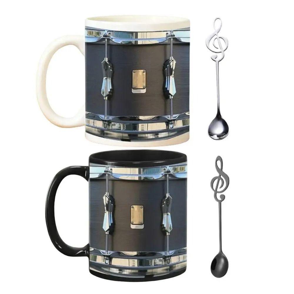 Heat-resistant Vintage Drum Mug With Spoon Ceramic Water Cup Universal Drumming Coffee Cup  Drummer