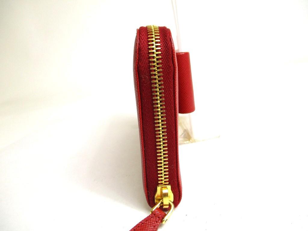 Authentic PRADA Red Saffiano Leather Ribbon Motif Round Zip Long Wallet #a334  Refurbished