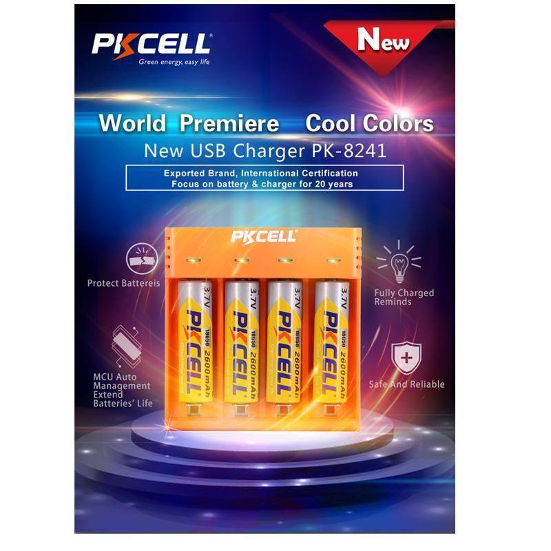 

PKCELL 18650 зарядное устройство для зарядки 3,7 В AA/AAA 26650 16340 16650 14650 18350 18500 18650 Зарядное устройство для литий-ионных аккумуляторов USB 5 В 2 А 4 слота