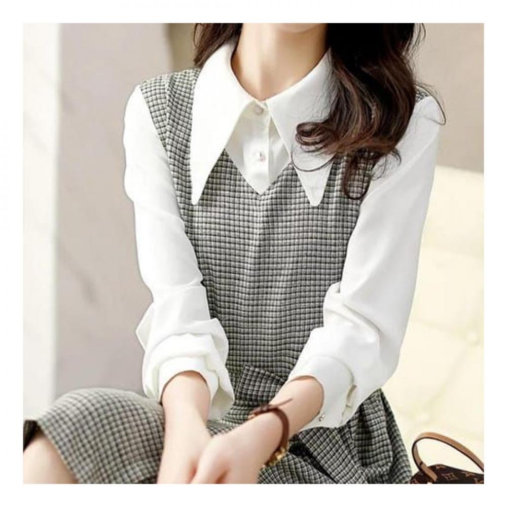 Navava Women Check Two In One Long Sleeve Shirt Dress No738