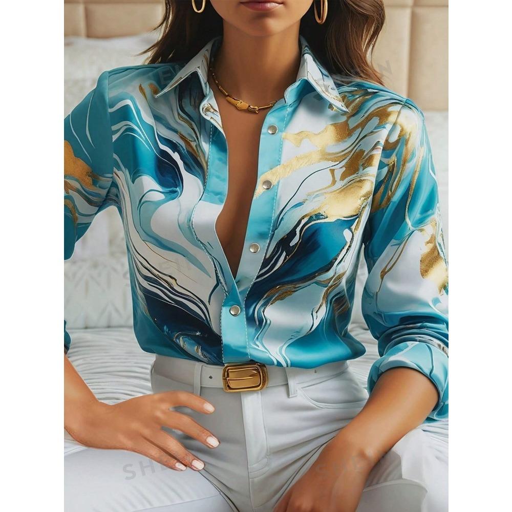 

HNXC Женская мода повседневная осень-зима с длинным рукавом и воротником-поло блузки и рубашки S небесно-голубой