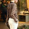 Women Leopard Print Long Sleeve Chiffon Loose Shirt Pockets Button Down Top