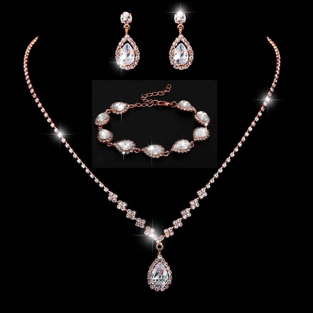 Bright Diamond Zircon Water Drop Necklace Earrings Wedding Jewelry, Shooting Jewelry Set