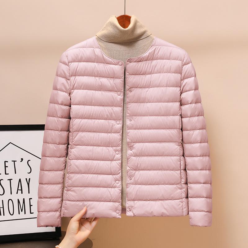 Women's 2025 White Duck Down Lightweight Jacket, Short Style, Convertible Round/V-Neck, Suitable for Autumn and Winter.