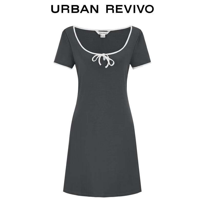 UR Damen Freizeitkleid mit Kontrastbesatz, kurzen Ärmeln und A-Linien-Schnitt