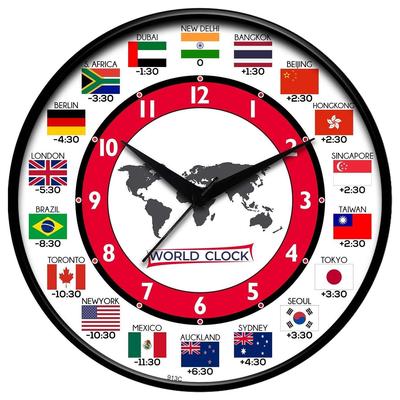 Designplast Analog Rund Världsväggklocka för Hemmet, Väggklocka för Köket, Väggklocka för Vardagsrummet, Sovrummet, Kontoret