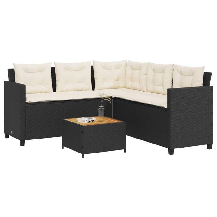 VidaXL Canapé de jardin avec table et coussins en forme de L noir, canapé d'extérieur, canapé d'extérieur en forme de L, 369048