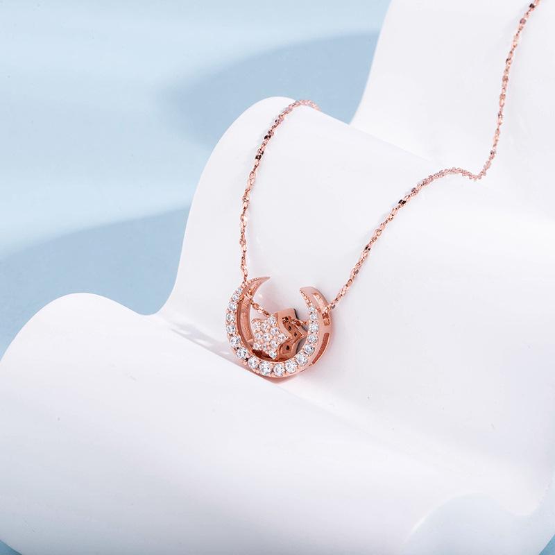 

925 Silver Star and Moon Pendant Necklace for Women - Christmas Gift розового золота
