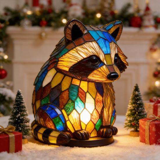 Retro Stained Resin Animal Table Lamp Vintage Style Animal Shaped Bedside Lamp Small Decorative Night Light for Bedroom Nursery Home Decoration