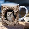 3D Owl, Ceramic Coffee Mug, Tea Cup, New Hole Wall, Cute Hole Wall