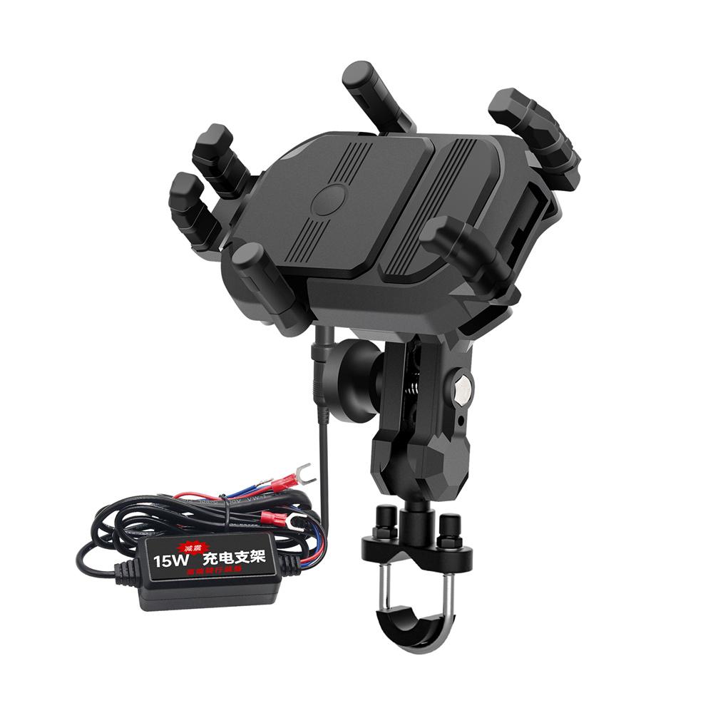 Motorcycle Handlebar Phone Holder Bracket 15W QC 3.0 Wireless Charging 12V-24V