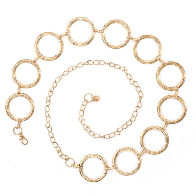 Spring And Summer Elegant Gold Women'S Waist Chain Dress Decorative Metal Large Ring Belt Women