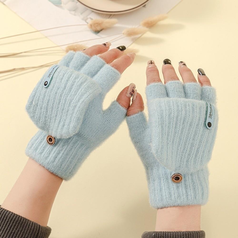 Touchscreen Knitted Wool Gloves Anti-Cold Half-Finger Bicycle Riding Gloves Thickened Fingerless Gloves Writing And Typing