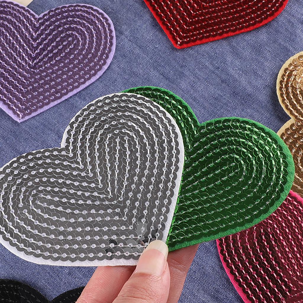 10 Pcs Heart Shape Iron On Patches Sewing On Applique Embroidered Heart Patches Sequins Patches for Clothes Bag Coats