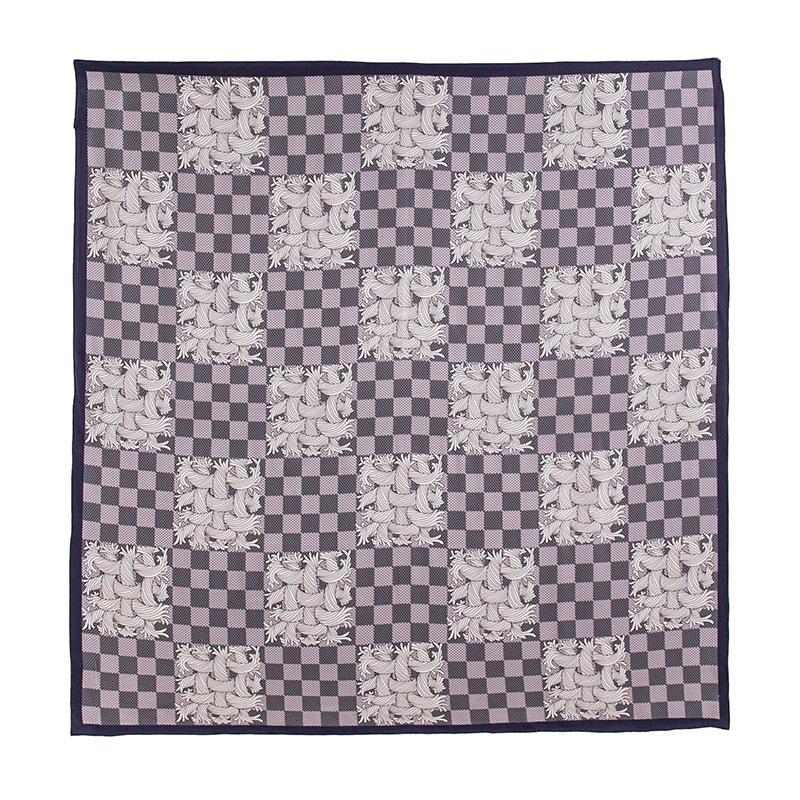 Mulberry Silk 100% Hand-rolled Checkerboard Printing Square Scarf Advanced Sense