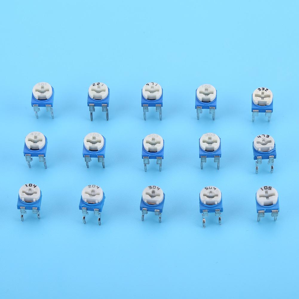 150 Stück Blau Weiß 100 Ohm 1 MOhm Vertikal PCB Voreingestellt Variabler Widerstand Trimmer Potentiometer