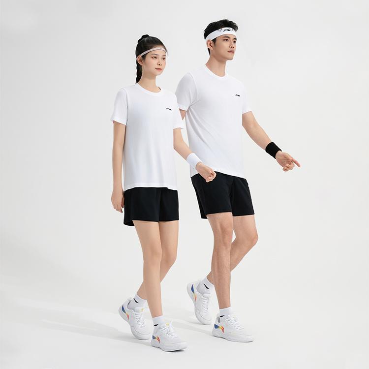 Li Ning Table Tennis Series Short Sleeve Round Neck Top Cool Elastic Bottoms Casual Sports Suit Unisex suit White AATV019-3