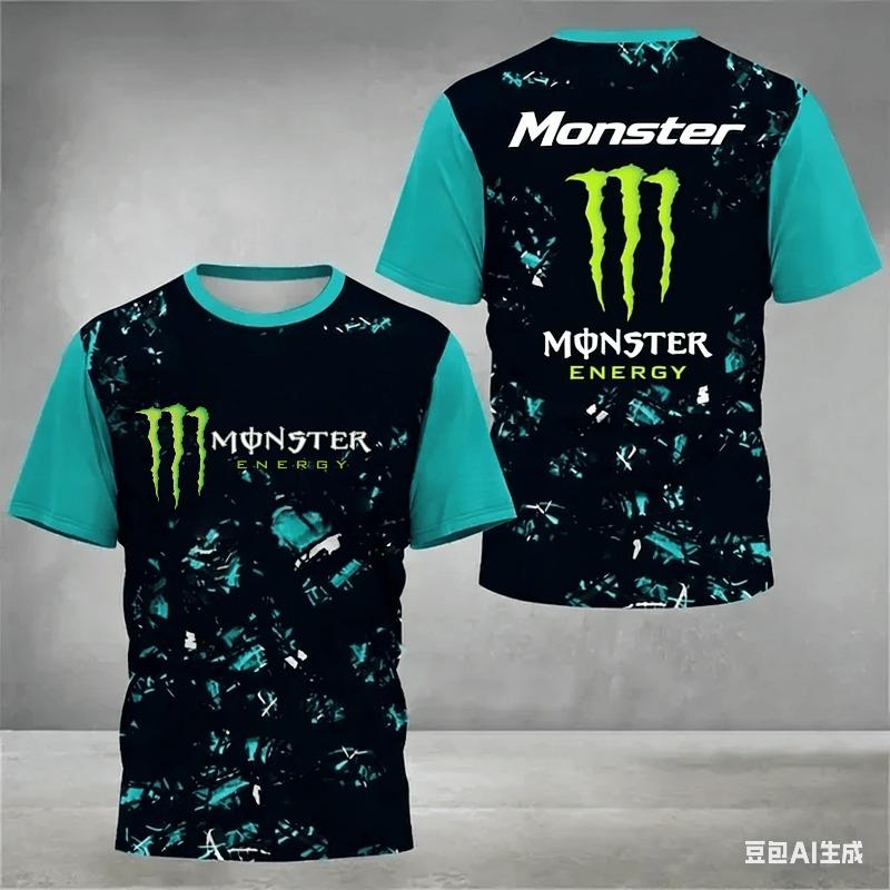 Baibao QIQI Zomer Sport T-shirt met Korte Mouwen voor Heren met 3D-print van Monster Energy, Sneldrogend en Vocht absorberend Fiets Sportkleding XXXL