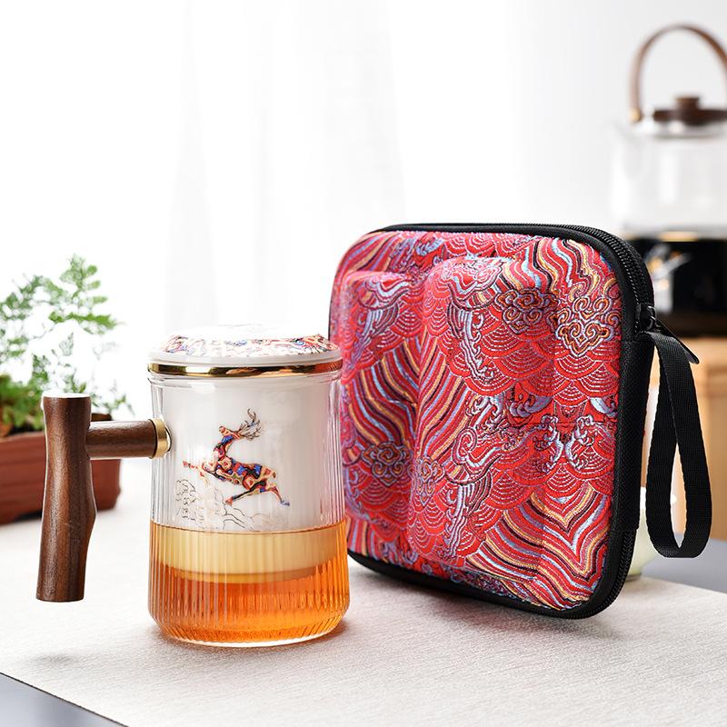 Fuxing Deer Ceramics Carry-on Pot of Three Cups Portable Travel Tea Set Glass Kuaike Cup
