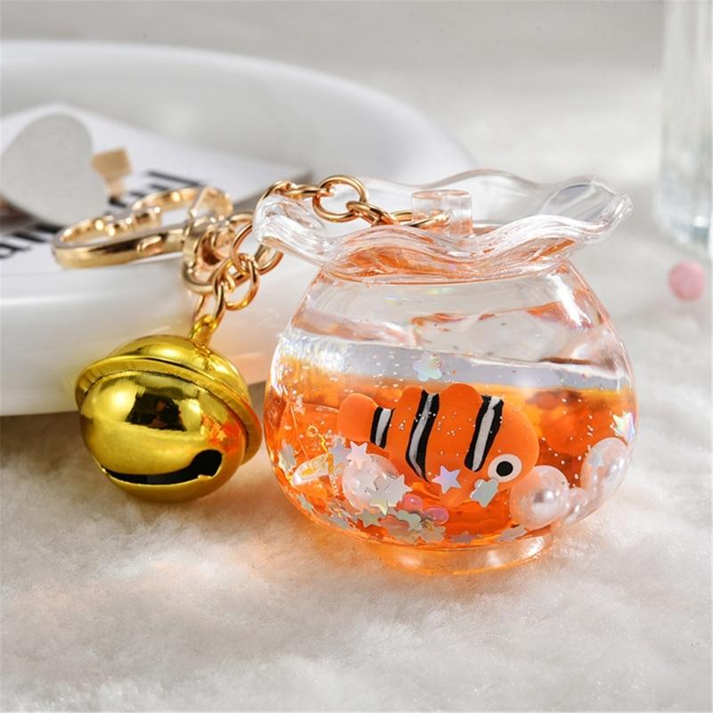 Whimsical Acrylic Bottle Keychain Cute Fish Tank and Ocean Theme Keychain Perfect Bag Charm for Women and Couples