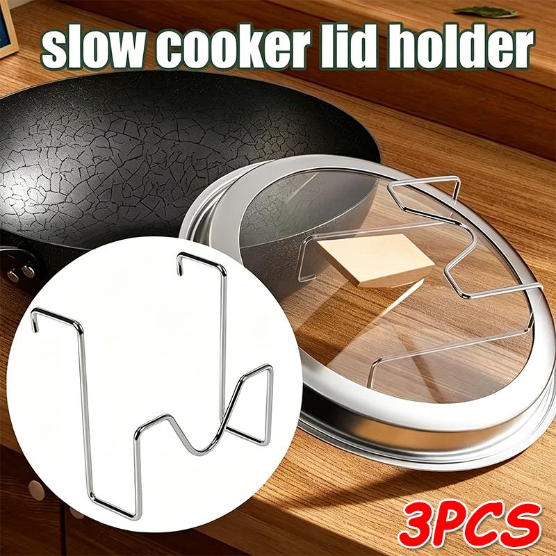 3PCS Multifunctional Stainless Steel Pot Lid Holder Non-Slip Space-Saving Anti-Tip Lid Organizer for Kitchen Restaurant