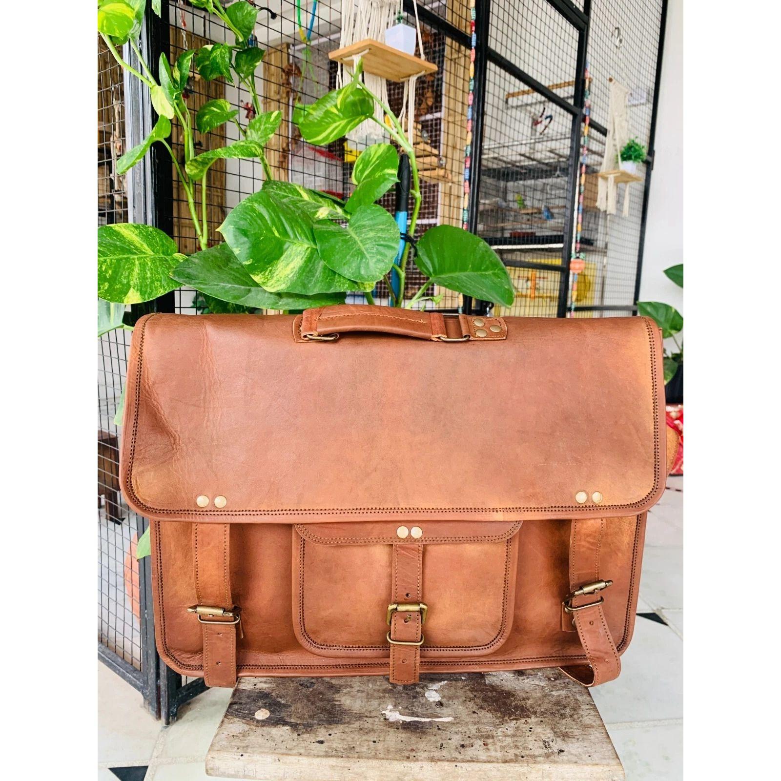 

Мужская кожаная винтажная сумка-мессенджер через плечо для ноутбука, портфель 13 x 10 x 4 in