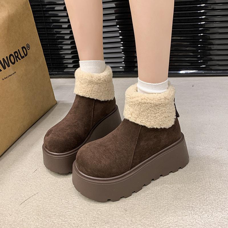 Thick-soled height-increasing small man fleece snow boots women's 2025 winter warm fashion cotton shoes wool cotton boots short boots