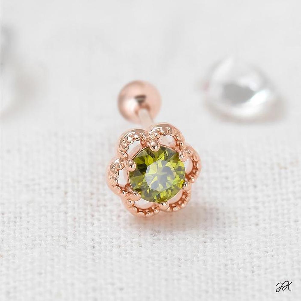 14K Gold Needle Green Cubic Flower Rose Gold Piercing (S8538976)