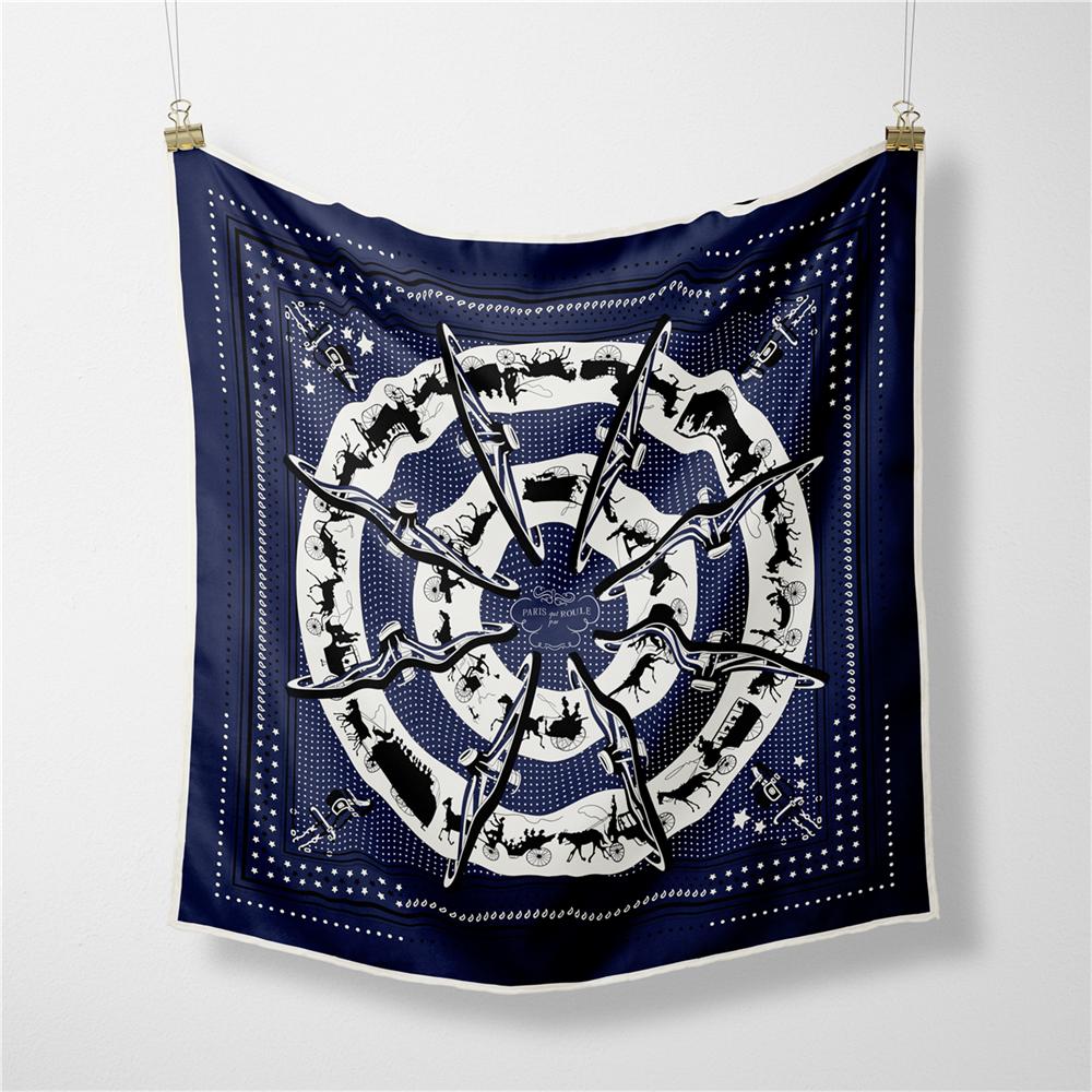 POBING Twill Silk Scarf Woman Water City Print Square Scarves Bandana Small Hijab Foulards Lady Tie Headband Neckerchief 53CM