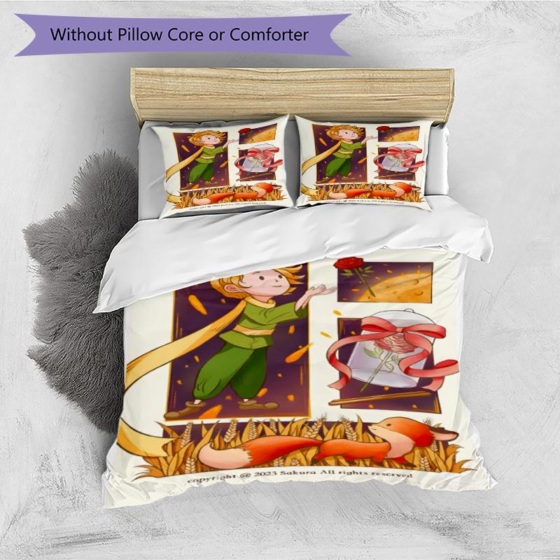 3pcs Duvet Cover Set (1*Duvet Cover + 2*Pillowcase, Without Core), The Little Prince Print Bedding Set, Bedroom Decor, All‑Season, Gift