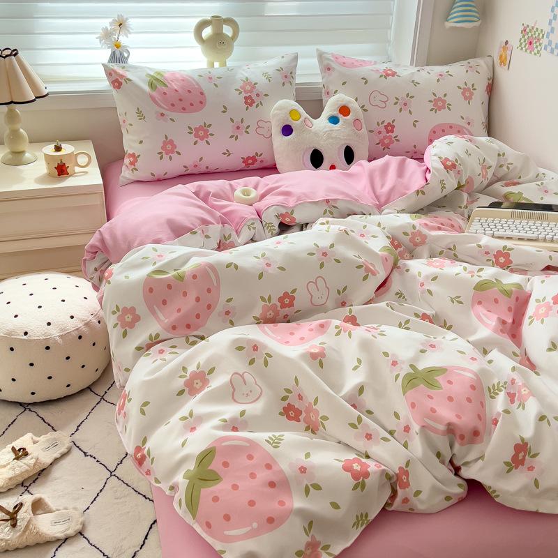 4Pcs Set Class A Maternal Infant Grade Small Fresh Grinding 4-Pcs Set Skin-Friendly Bed Sheet Washed Cotton Quilt Cover Dormitory 3-Piece Set