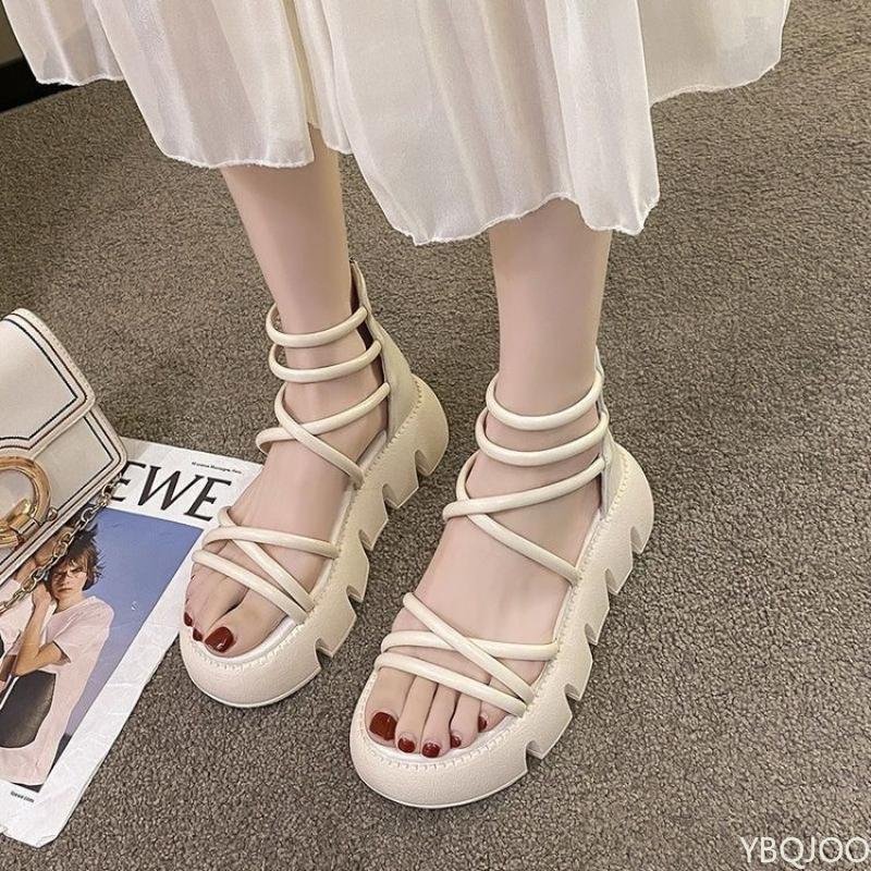 Fashion Sandals Women 2025 New Luxury Summer Ankle Strap Round Head Platform Sandals Casual Non-slip Roman Gladiator Ladies Shoes