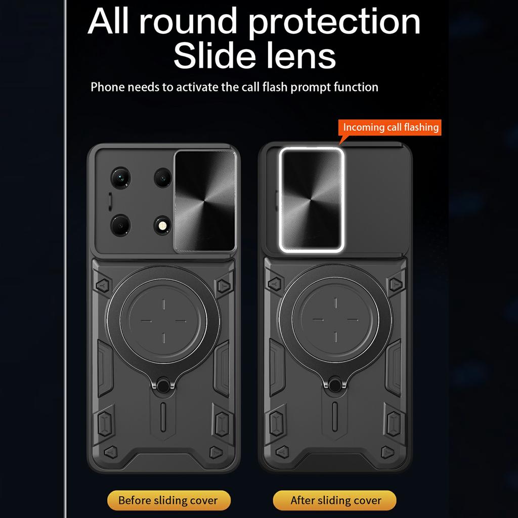For Infinix Note 30 4G Shockproof Case TPU+PC Phone Cases with Kickstand,Slide Lens Lid