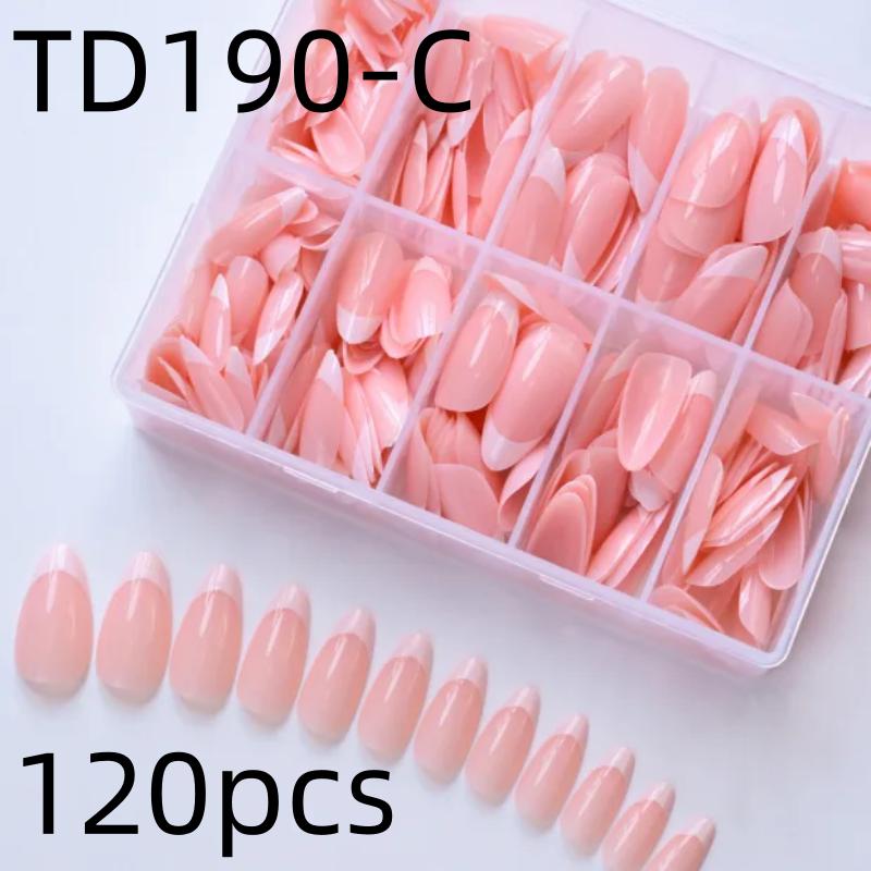 Almond Shape French Fake Nails Light Pink Full Cover Press On Nails White Edge Design Simple False Fingertips