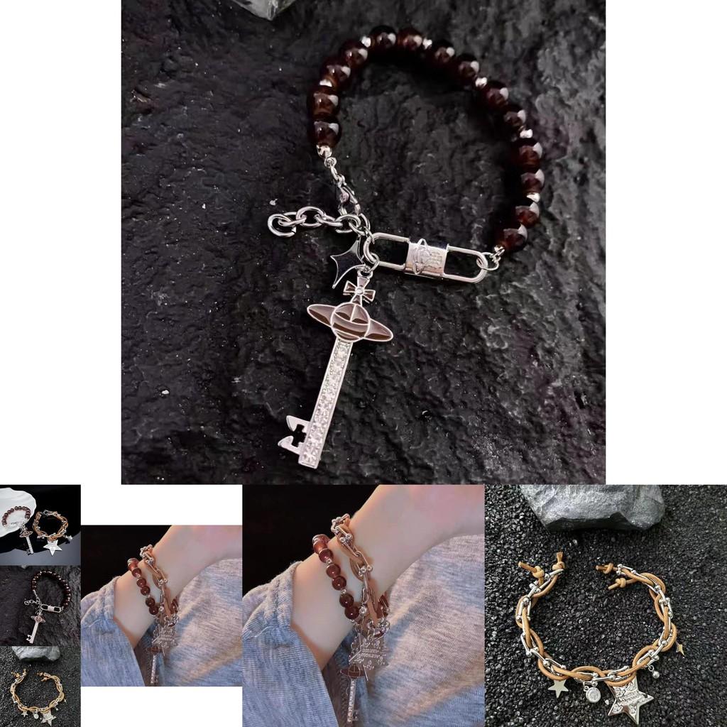 Fashionable Brown Leather Star Bracelet With Beads For Anniversary Gifts