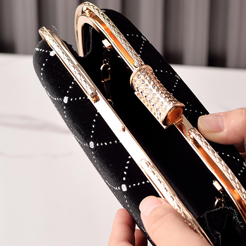 Women's Quilted Handbag Black Velvet Evening Party Bag Vintage Luxury Designer Diamond Clutch Crossbody Shoulder Wallet for Lady
