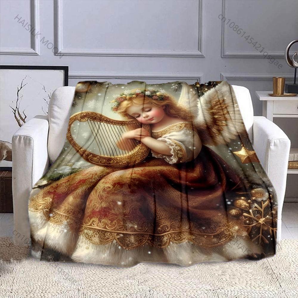 

Multi-Sizes Christmas Angel Print Blanket Soft and Warm for Bed Sofa Outdoor Travel Cover Blanket Holiday Luxury Gifts 75x90cm